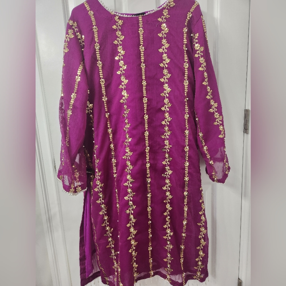 Purple Dress with Gold Embroidery